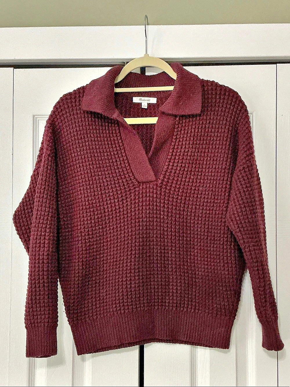Madewell Waffle Knit Pullover in Burgundy Small Like New